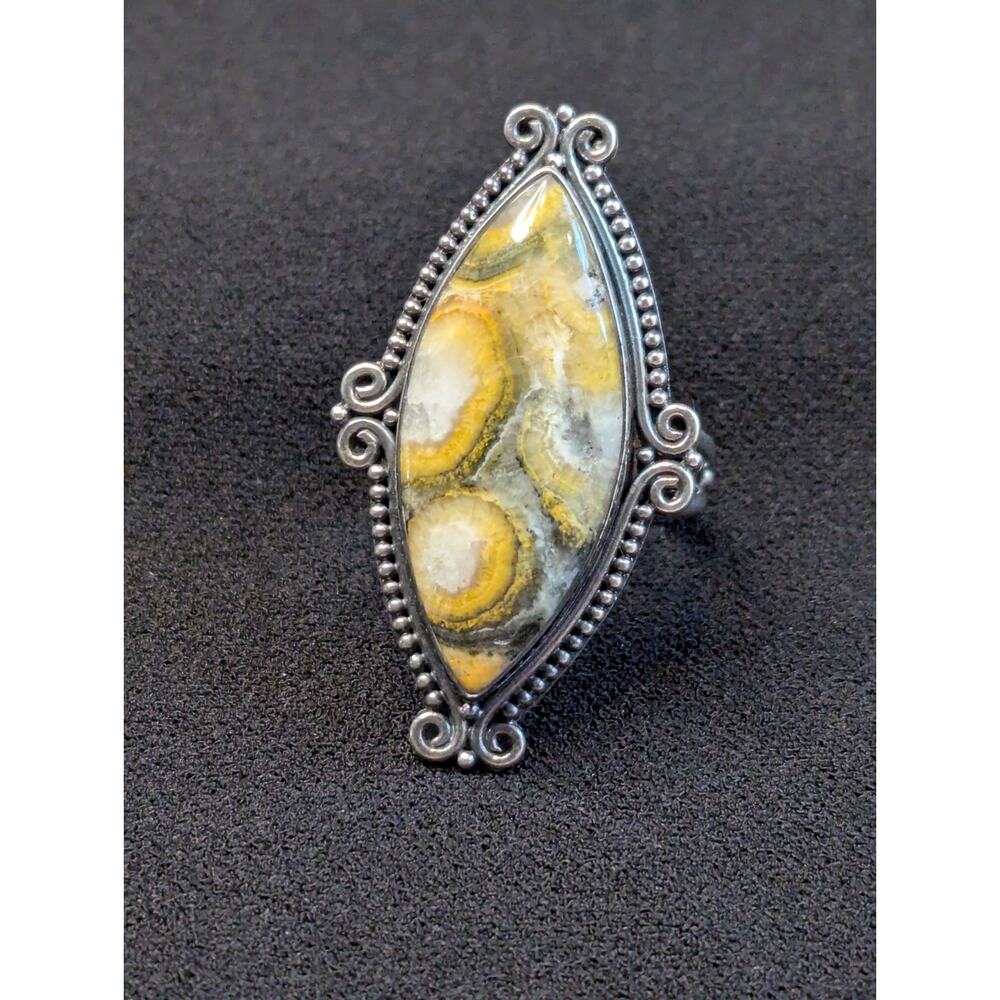 Elegant 925 Sterling Silver Bumblebee Jasper Ring Sz 10 Statement Ring